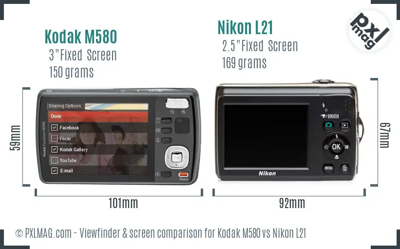 Kodak M580 vs Nikon L21 Screen and Viewfinder comparison
