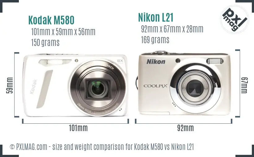 Kodak M580 vs Nikon L21 size comparison