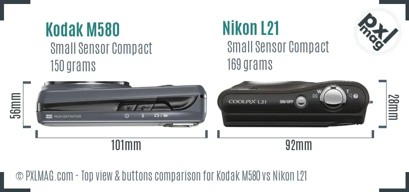 Kodak M580 vs Nikon L21 top view buttons comparison