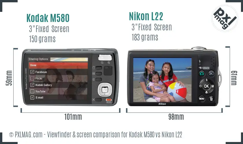 Kodak M580 vs Nikon L22 Screen and Viewfinder comparison