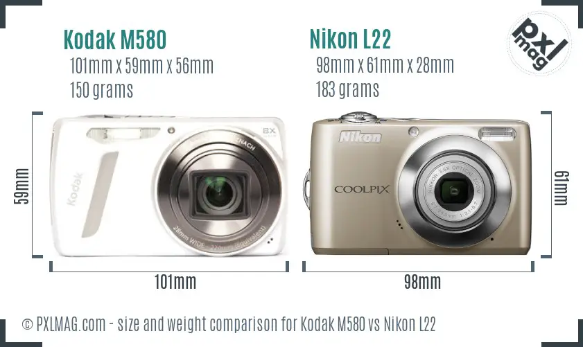 Kodak M580 vs Nikon L22 size comparison