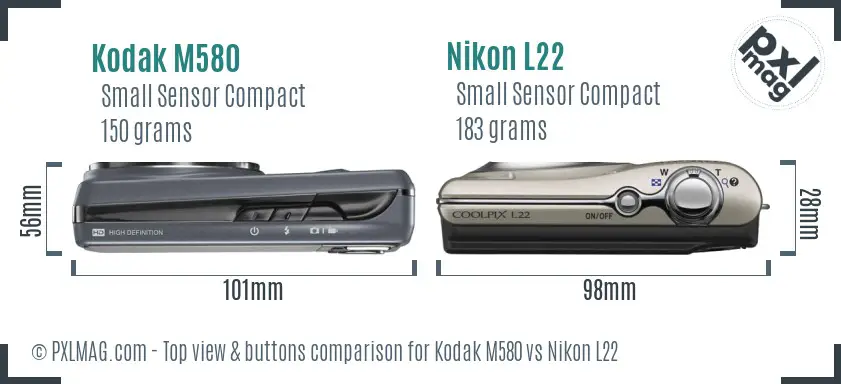 Kodak M580 vs Nikon L22 top view buttons comparison