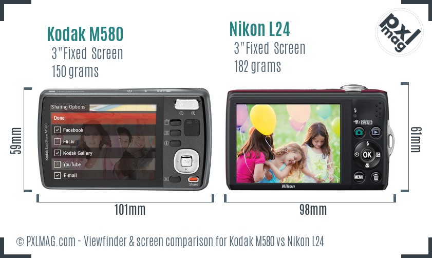 Kodak M580 vs Nikon L24 Screen and Viewfinder comparison