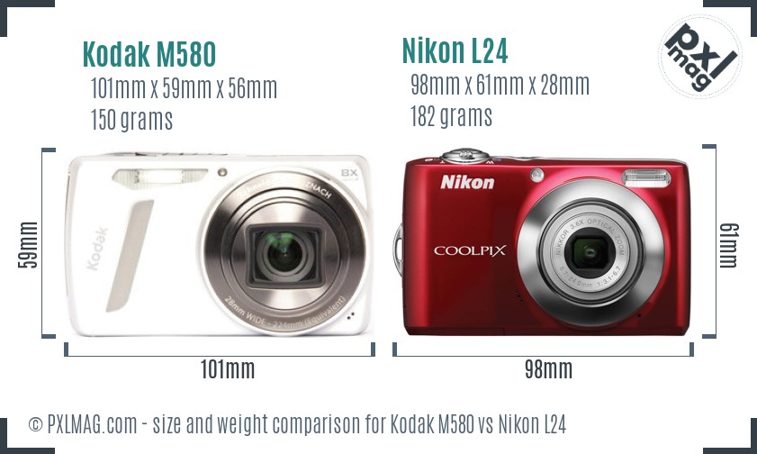 Kodak M580 vs Nikon L24 size comparison Kodak M580 vs Nikon L24 size comparison