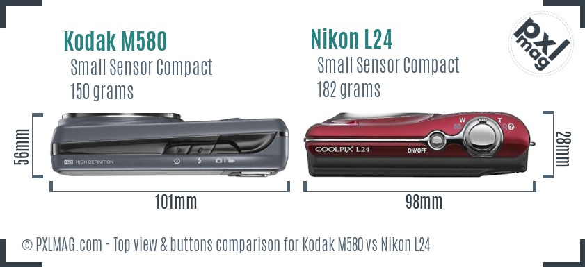 Kodak M580 vs Nikon L24 top view buttons comparison
