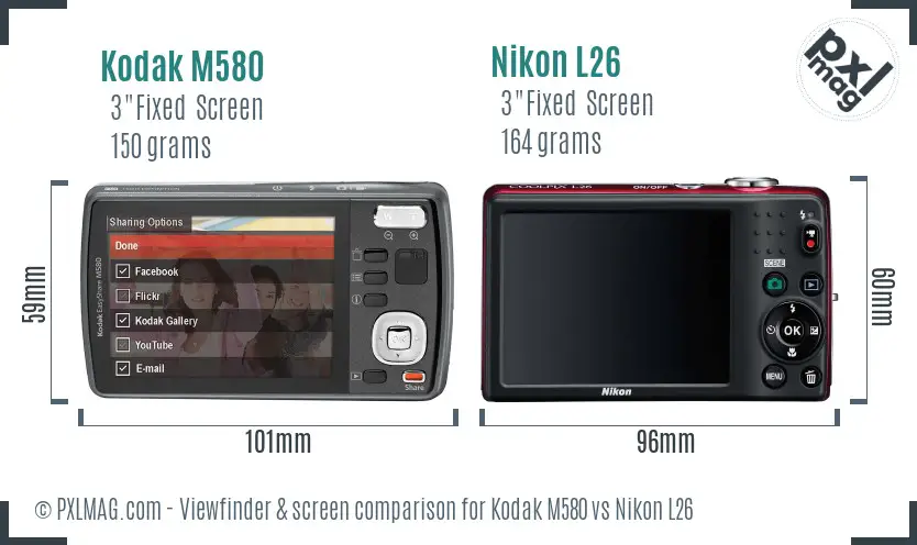 Kodak M580 vs Nikon L26 Screen and Viewfinder comparison