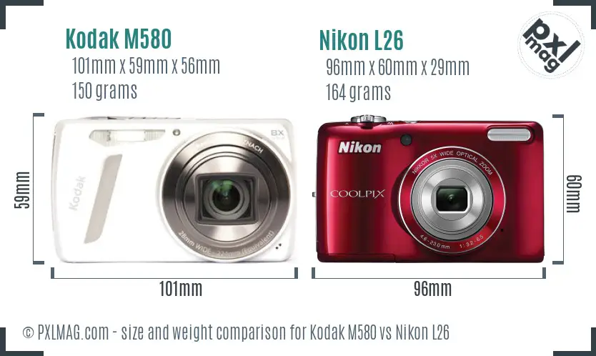 Kodak M580 vs Nikon L26 size comparison