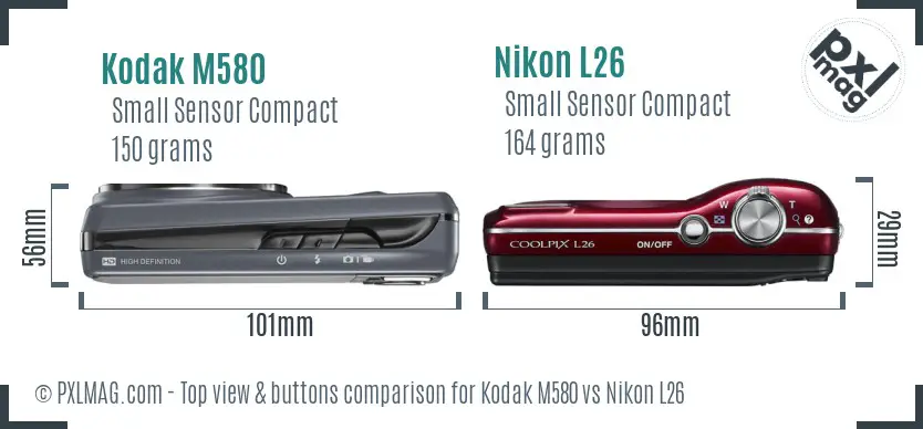 Kodak M580 vs Nikon L26 top view buttons comparison