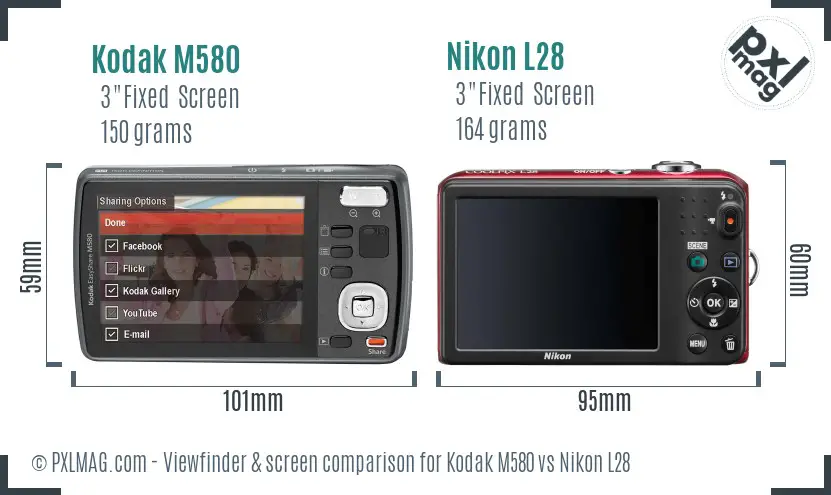 Kodak M580 vs Nikon L28 Screen and Viewfinder comparison