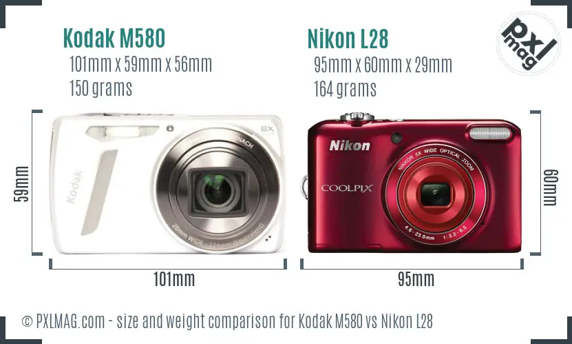 Kodak M580 vs Nikon L28 size comparison