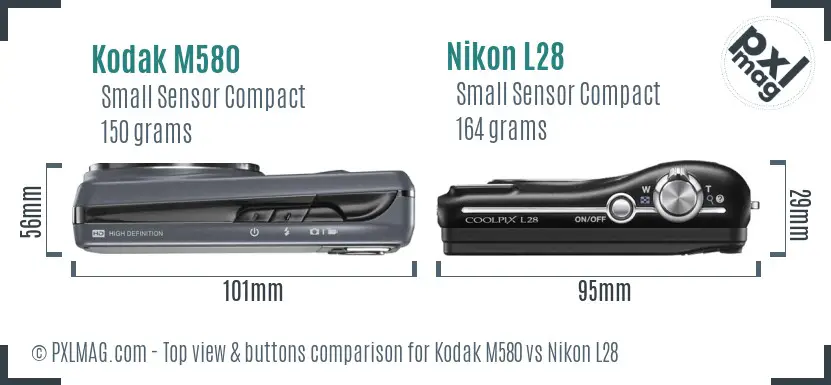 Kodak M580 vs Nikon L28 top view buttons comparison