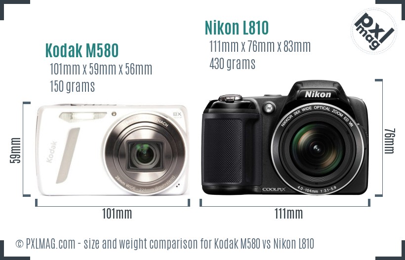 Kodak M580 vs Nikon L810 size comparison