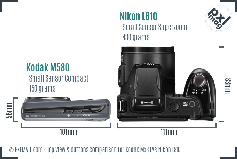 Kodak M580 vs Nikon L810 top view buttons comparison