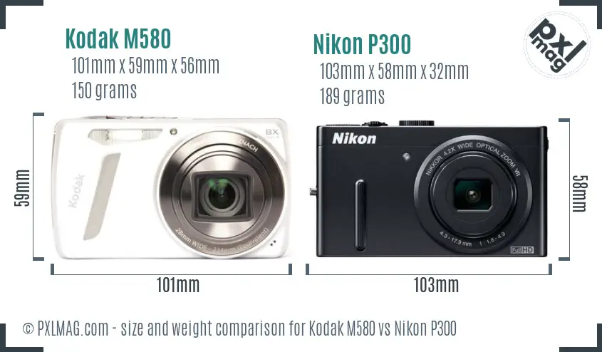 Kodak M580 vs Nikon P300 size comparison