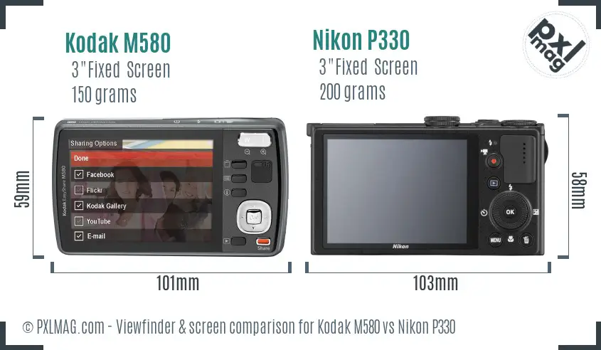 Kodak M580 vs Nikon P330 Screen and Viewfinder comparison