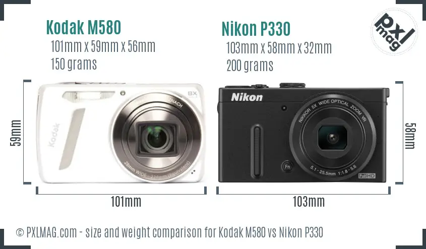 Kodak M580 vs Nikon P330 size comparison