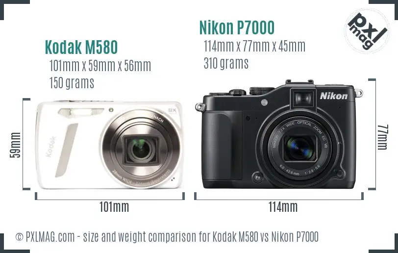 Kodak M580 vs Nikon P7000 size comparison