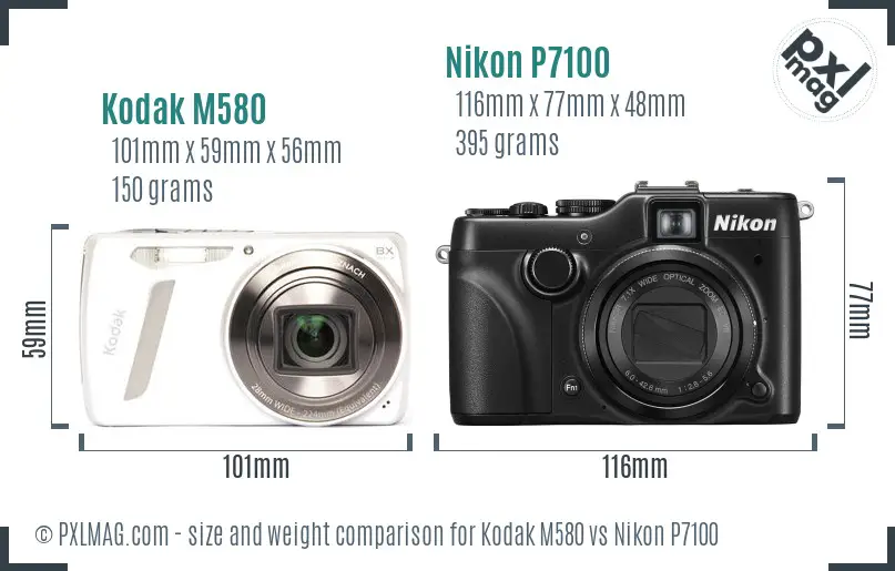 Kodak M580 vs Nikon P7100 size comparison