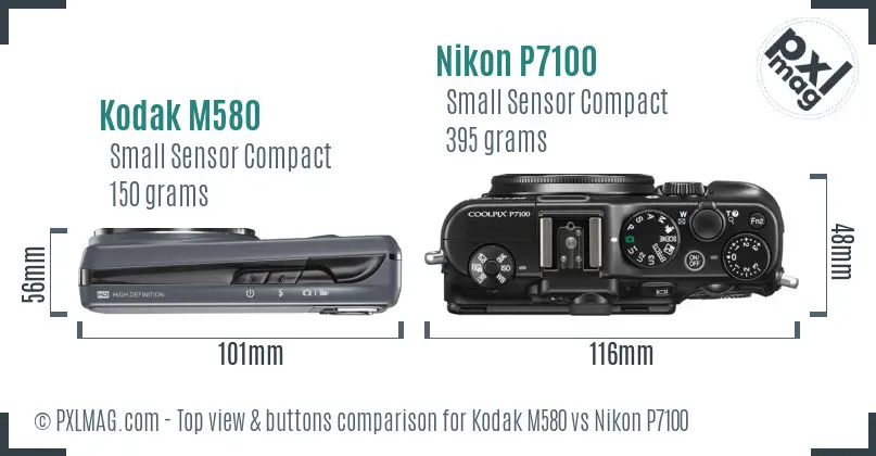 Kodak M580 vs Nikon P7100 top view buttons comparison