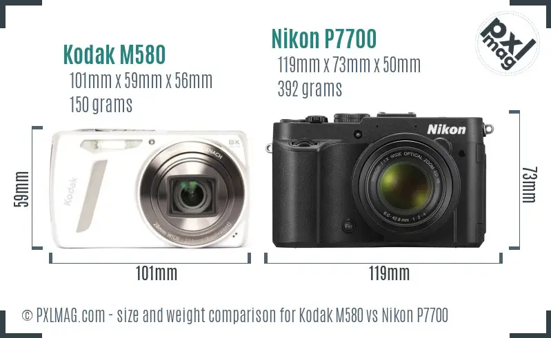Kodak M580 vs Nikon P7700 size comparison