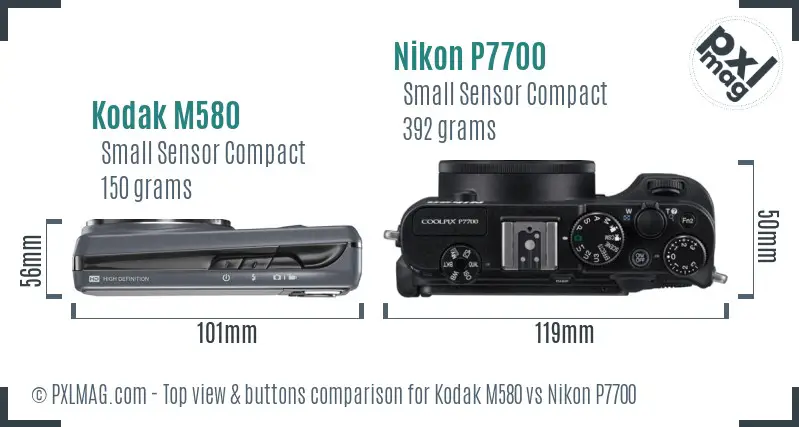 Kodak M580 vs Nikon P7700 top view buttons comparison