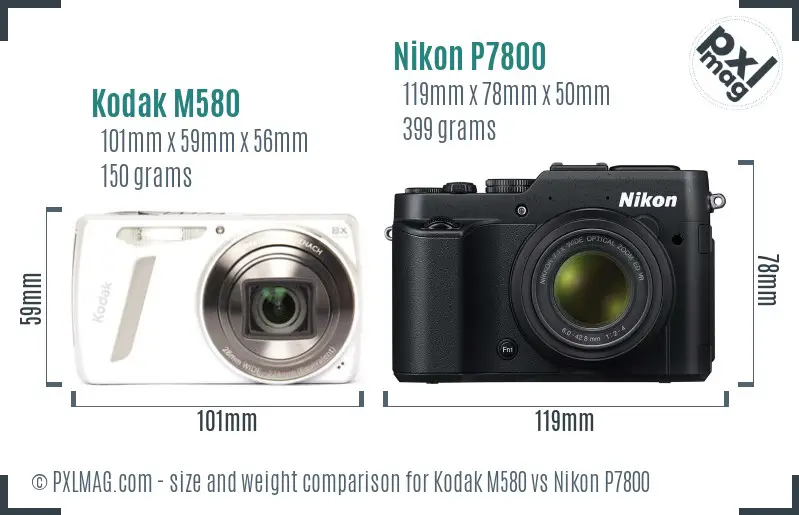 Kodak M580 vs Nikon P7800 size comparison
