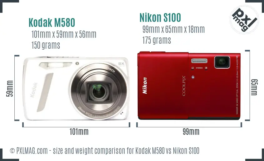 Kodak M580 vs Nikon S100 size comparison