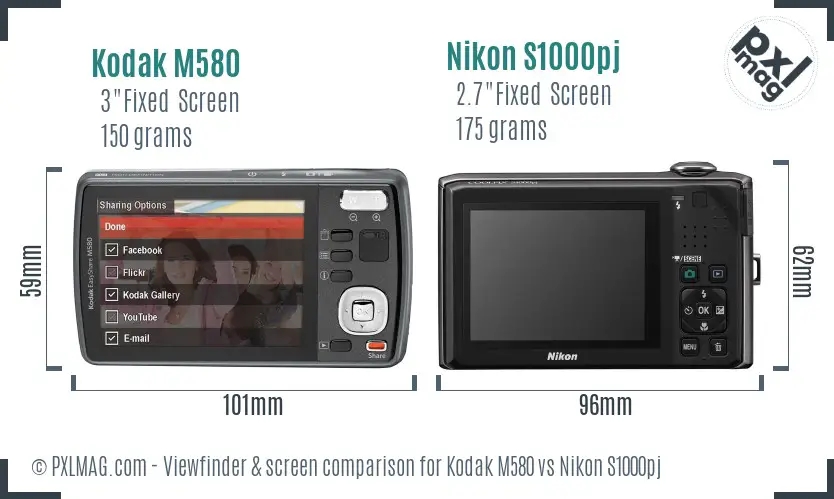 Kodak M580 vs Nikon S1000pj Screen and Viewfinder comparison