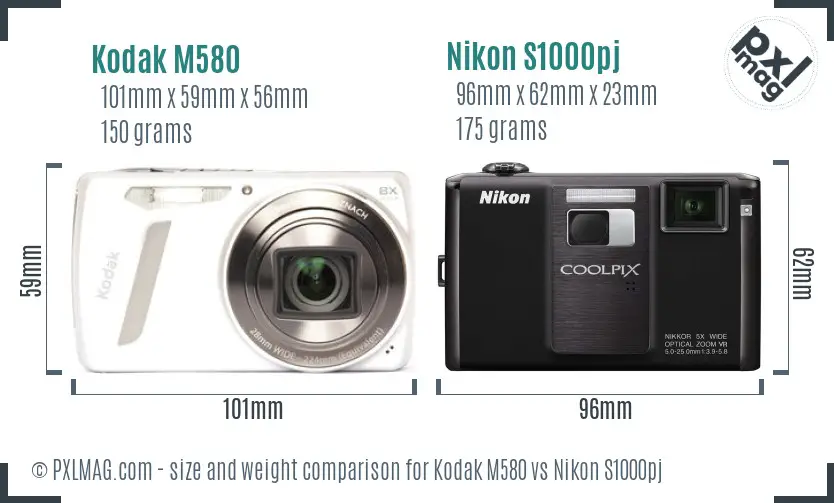 Kodak M580 vs Nikon S1000pj size comparison