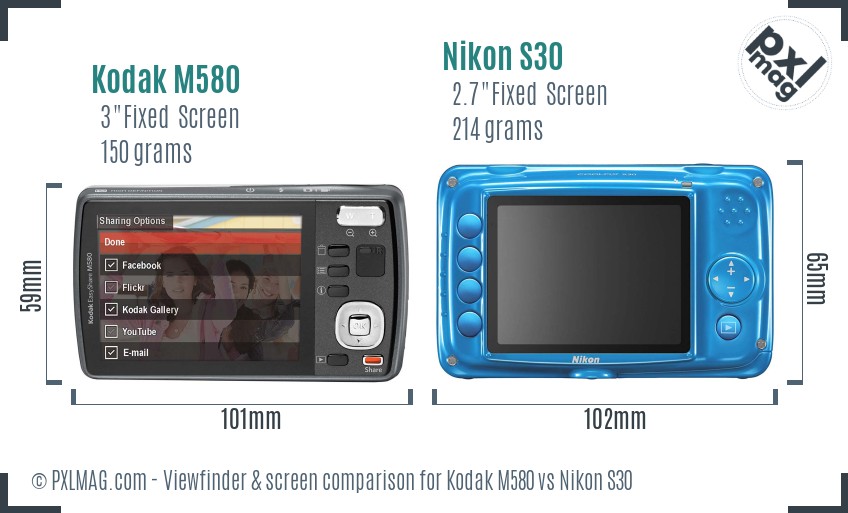 Kodak M580 vs Nikon S30 Screen and Viewfinder comparison