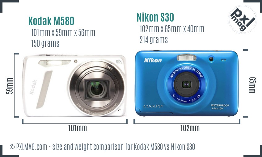 Kodak M580 vs Nikon S30 size comparison