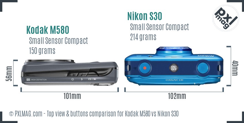 Kodak M580 vs Nikon S30 top view buttons comparison