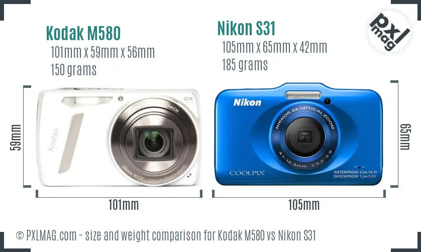 Kodak M580 vs Nikon S31 size comparison