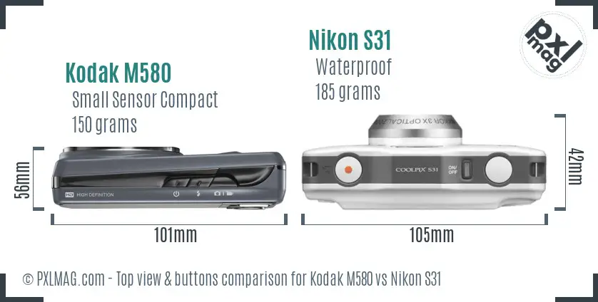 Kodak M580 vs Nikon S31 top view buttons comparison