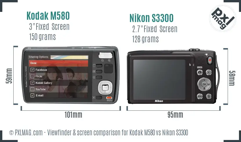 Kodak M580 vs Nikon S3300 Screen and Viewfinder comparison