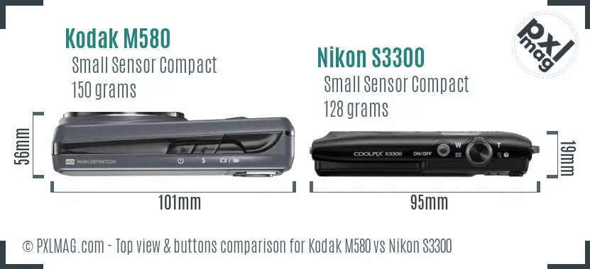 Kodak M580 vs Nikon S3300 top view buttons comparison