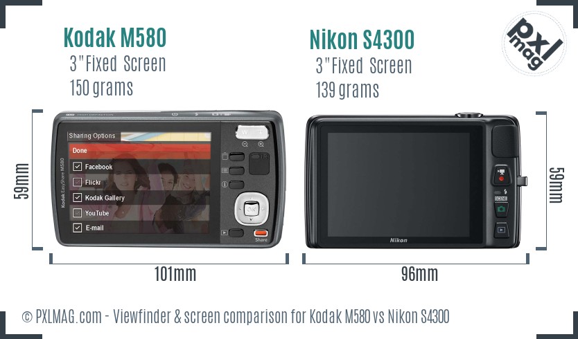 Kodak M580 vs Nikon S4300 Screen and Viewfinder comparison