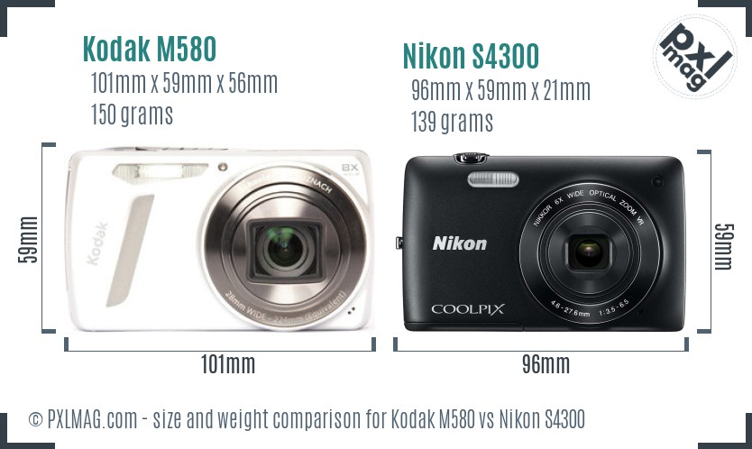 Kodak M580 vs Nikon S4300 size comparison