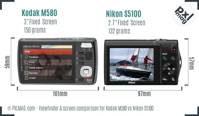 Kodak M580 vs Nikon S5100 Screen and Viewfinder comparison