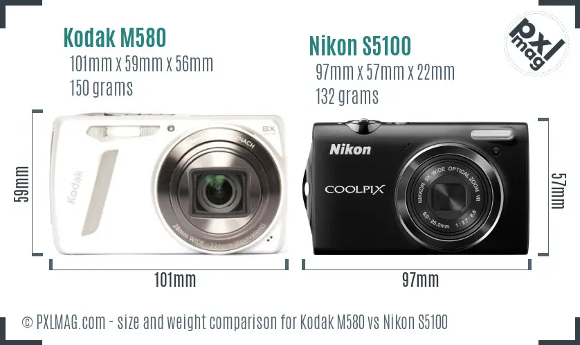 Kodak M580 vs Nikon S5100 size comparison