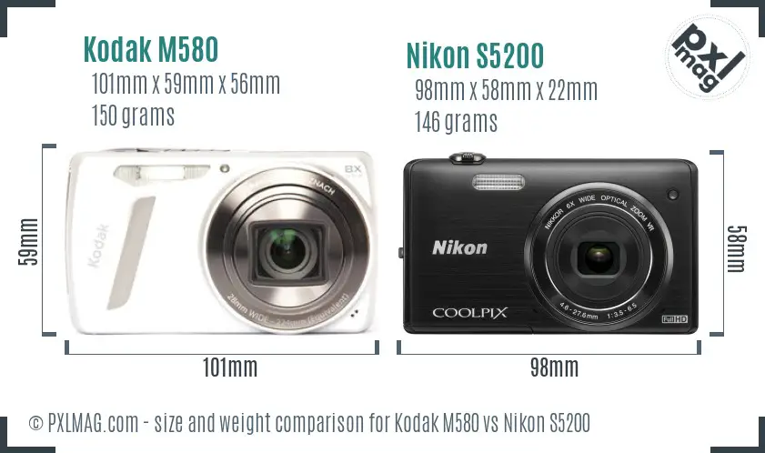 Kodak M580 vs Nikon S5200 size comparison