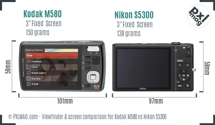 Kodak M580 vs Nikon S5300 Screen and Viewfinder comparison