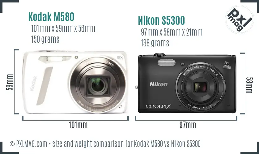 Kodak M580 vs Nikon S5300 size comparison