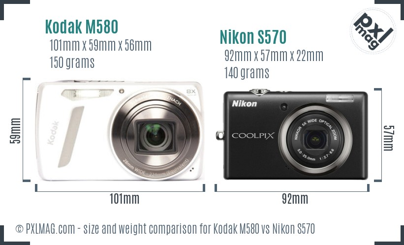 Kodak M580 vs Nikon S570 size comparison