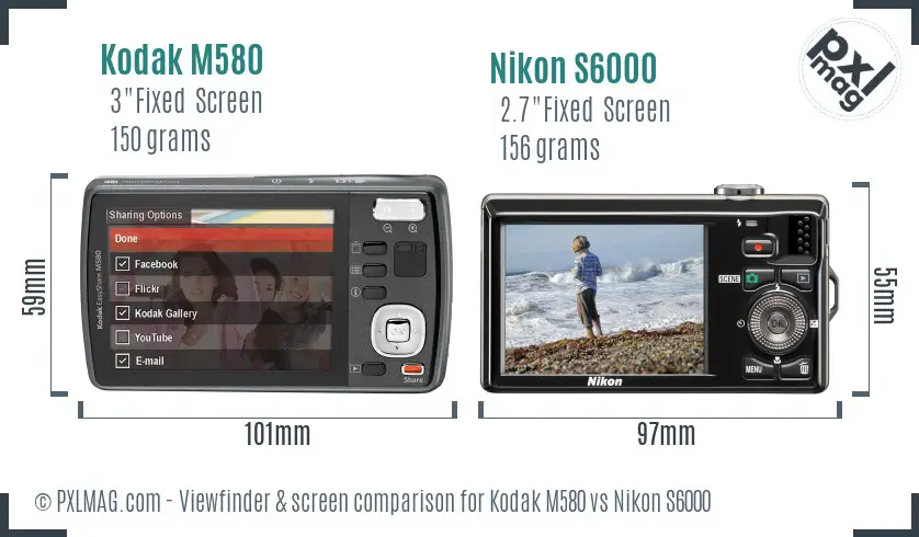 Kodak M580 vs Nikon S6000 Screen and Viewfinder comparison