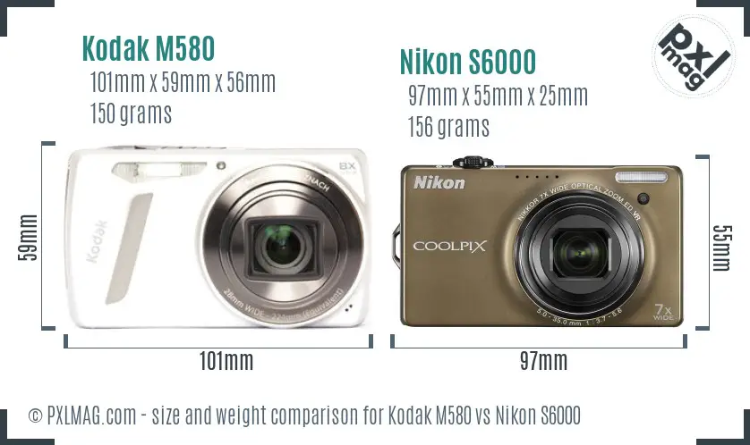 Kodak M580 vs Nikon S6000 size comparison