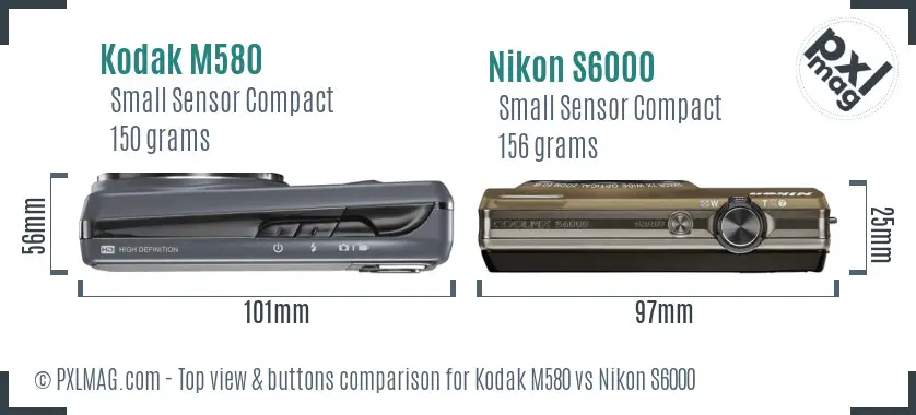 Kodak M580 vs Nikon S6000 top view buttons comparison