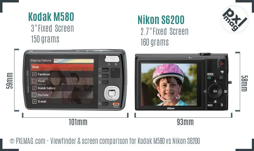 Kodak M580 vs Nikon S6200 Screen and Viewfinder comparison