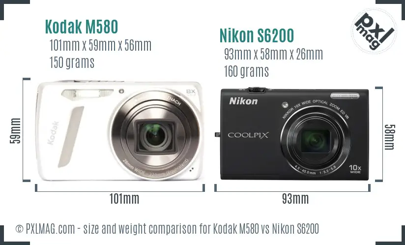 Kodak M580 vs Nikon S6200 size comparison