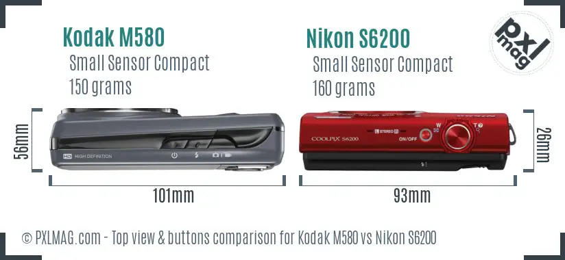 Kodak M580 vs Nikon S6200 top view buttons comparison